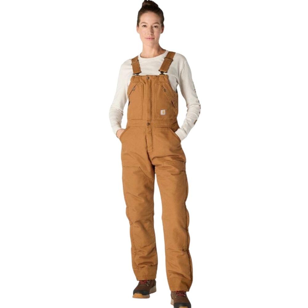 Carhartt Insulated Bib Overalls Women XXL Brown Washed Duck Loose Fit 104694 NEW
